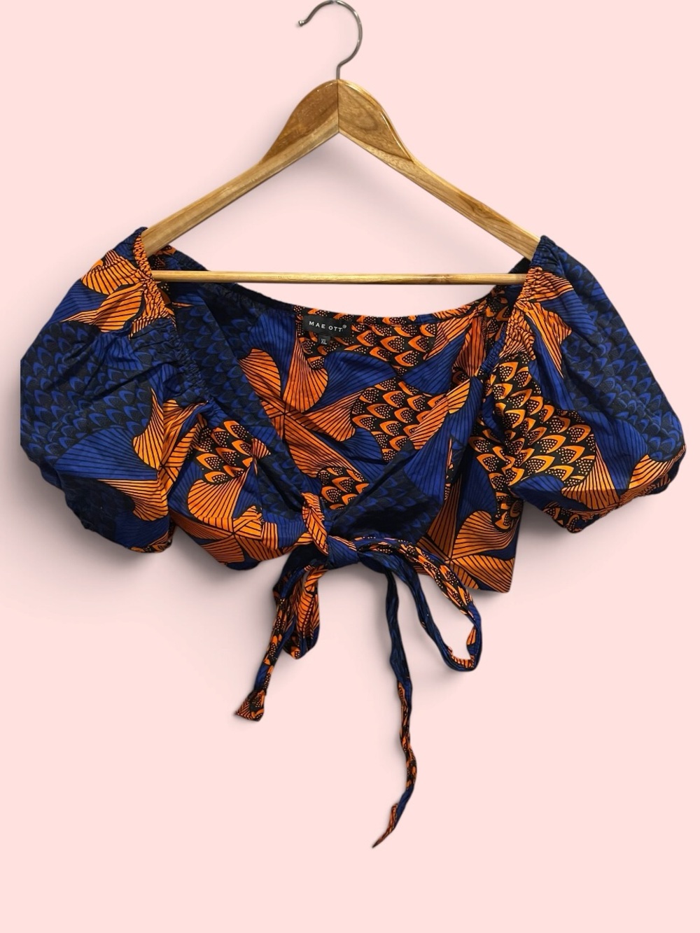 Cute cotton puff sleeve African ankara crop top tie wrap closure Mae Otti